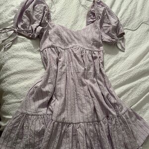 MARBLE Purple Ruched Puff Sleeve Sundress